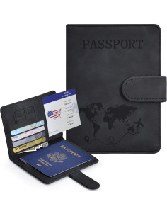 Portapasaportes KAOBAN Negro con Bloqueo RFID y Ranuras 2