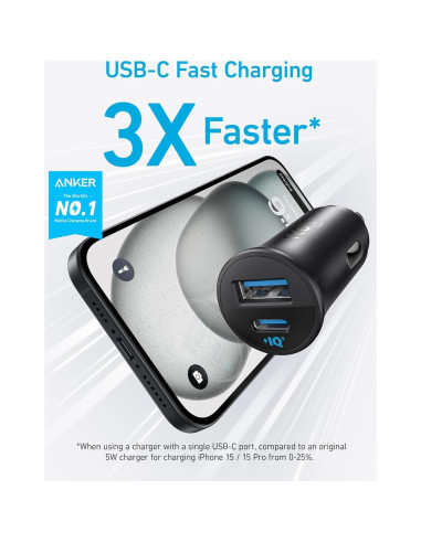 Cargador de coche USB-C Anker B2741, 30W, 2 Puertos