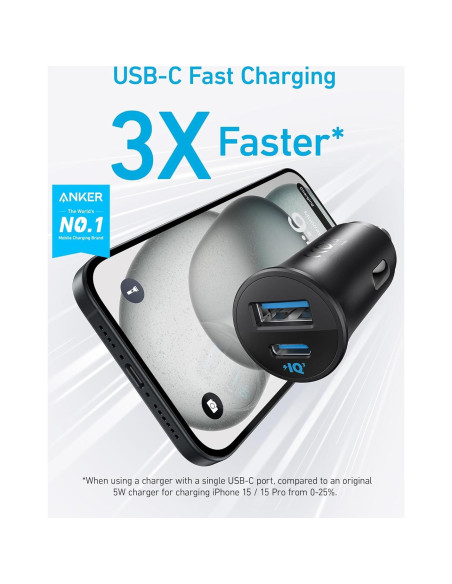 Cargador de coche USB-C Anker B2741, 30W, 2 Puertos Cargador de coche USB-C Anker B2741, 30W, 2 Puertos