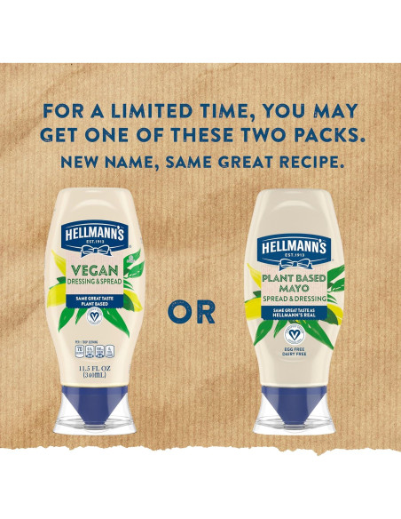 Aderezo Vegano Hellmann's 11.5 oz Libre de Huevos y Gluten