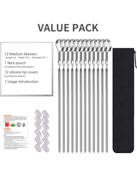 Pinchos de Kabob LANNEY 30.48 cm Acero Inoxidable Reutilizables