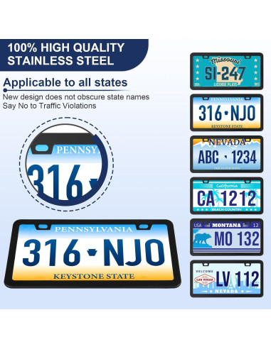 Paquete de 2 Marcos de Placas de Licencia QUANQIUFEI Negro