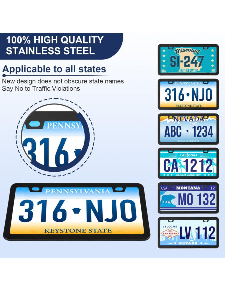 Paquete de 2 Marcos de Placas de Licencia QUANQIUFEI Negro