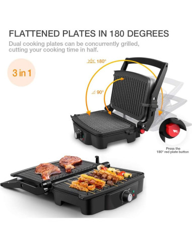 Panini Maker iSiLER 2 Platos 1200W Antiadherente