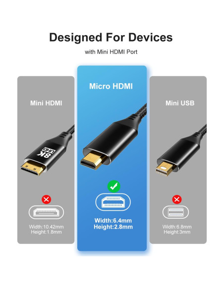 Adaptador Micro HDMI a HDMI KOMGILK 8K 60Hz 48Gbps