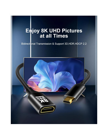 Adaptador Micro HDMI a HDMI KOMGILK 8K 60Hz 48Gbps