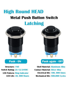 Interruptor de Botón de Presión DMWD 12mm Azul 12V-24V 2pcs 2