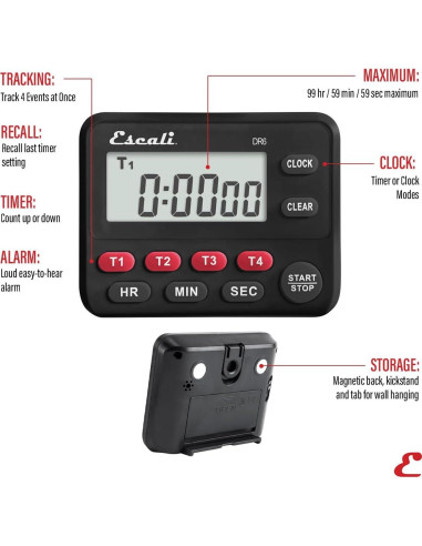 Temporizador Digital de Cocina Escali DR6 4 Eventos con Alarma