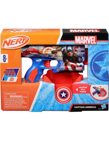 Blaster Nerf Marvel Capitán América con 10 Dardos Elite