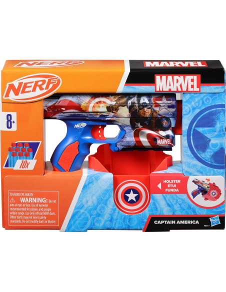 Blaster Nerf Marvel Capitán América con 10 Dardos Elite