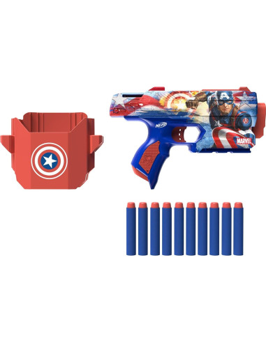 Blaster Nerf Marvel Capitán América con 10 Dardos Elite