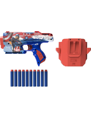 Blaster Nerf Marvel Capitán América con 10 Dardos Elite