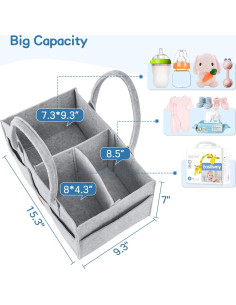 Organizador de Pañales Maliton Gris - Caddy Fieltro 38x22x17 cm 2