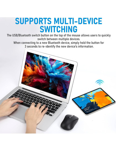 Ratón Inalámbrico CITLLA L370, 2 Bluetooth, USB, Silencioso