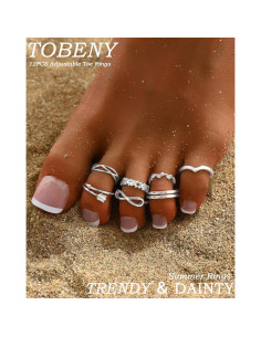 Conjunto de 12 Anillos Ajustables de Oro 14K para Mujeres 2