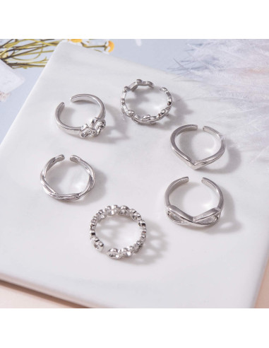 Conjunto de 12 Anillos Ajustables de Oro 14K para Mujeres