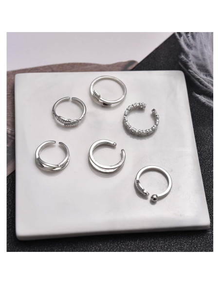 Conjunto de 12 Anillos Ajustables de Oro 14K para Mujeres