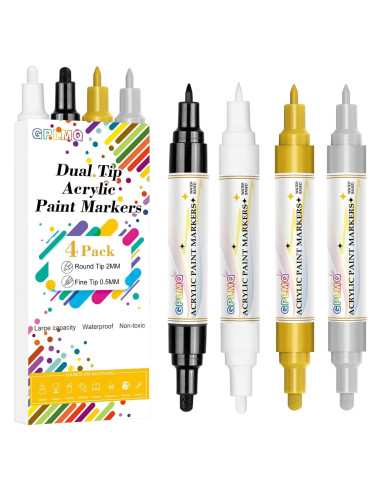 Paquete de 4 Marcadores de Pintura Acrílica GPLMQ Doble Punta 0.7mm 3mm
