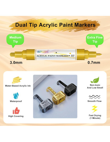 Paquete de 4 Marcadores de Pintura Acrílica GPLMQ Doble Punta 0.7mm 3mm