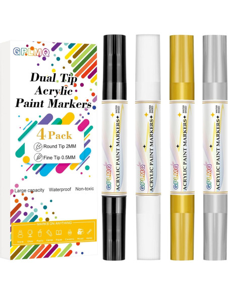 Paquete de 4 Marcadores de Pintura Acrílica GPLMQ Doble Punta 0.7mm 3mm