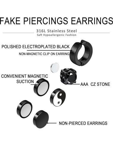 Pendientes Magnéticos Hipoalergénicos Trinckle 4 Pares Acero Inoxidable