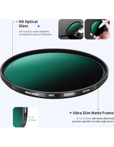 Filtro ND 1000 NEEWER 43mm Densidad Neutra Ultra Delgado