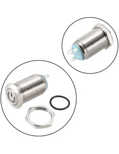 Interruptor de Botón Metálico uxcell 12mm Retención 1NO LED Azul 2