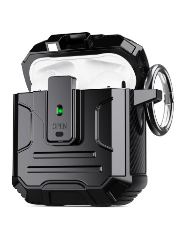 Funda DASFOND Armor para AirPods 1ra/2da Generación, Protección Completa, Carga Inalámbrica, Negro