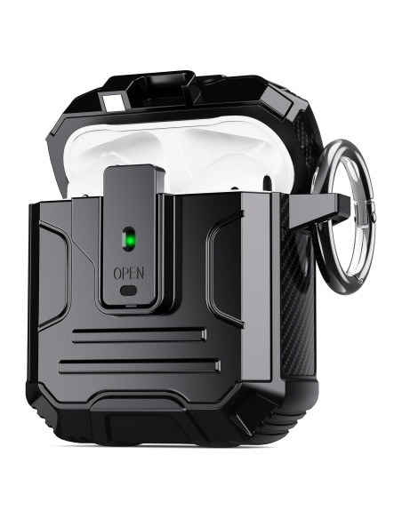 Funda DASFOND Armor para AirPods 1ra/2da Generación, Protección Completa, Carga Inalámbrica, Negro