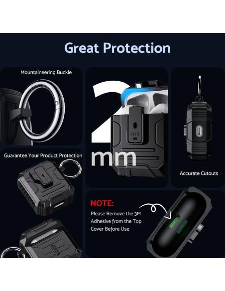 Funda DASFOND Armor para AirPods 1ra/2da Generación, Protección Completa, Carga Inalámbrica, Negro