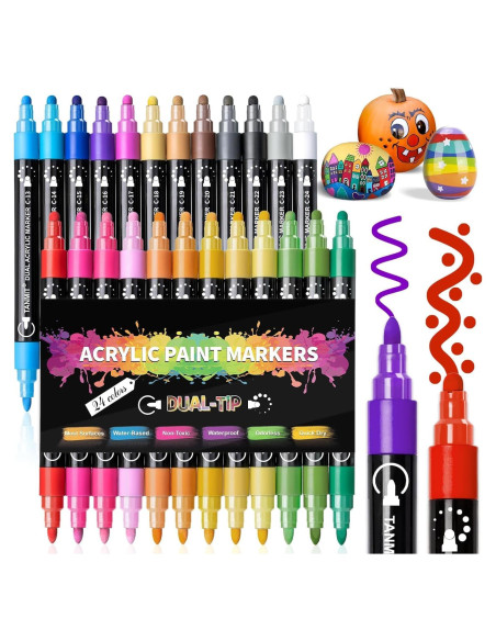 24 Marcadores Acrílicos Doble Punta TANMIT - Multicolor