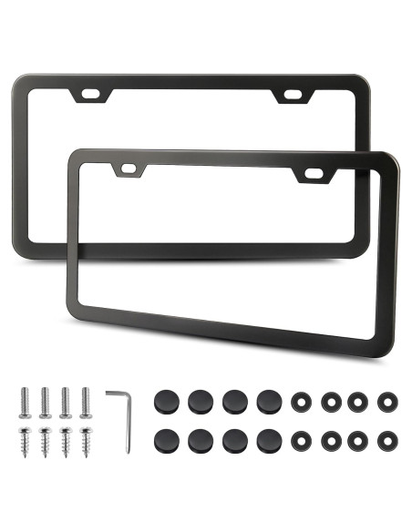 Marcos de Placas de Licencia Lrokimg Negros 2 Agujeros Acero Inoxidable