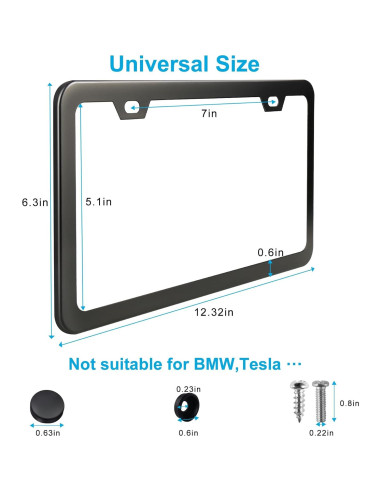 Marcos de Placas de Licencia Lrokimg Negros 2 Agujeros Acero Inoxidable