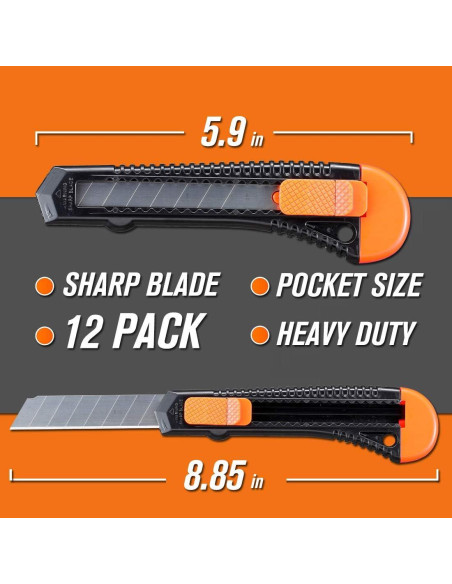 Cuchillo Utility REXBETI 12 Piezas 18mm Afilado Retráctil