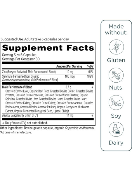 Suplemento de Órganos Nutrición Antigua Hombres 180 Cápsulas