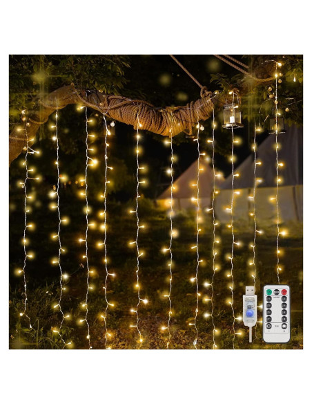 Luces de Cortina LED Suddus 200 Bombillas Blanco Cálido