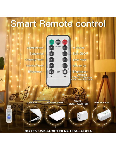 Luces de Cortina LED Suddus 200 Bombillas Blanco Cálido