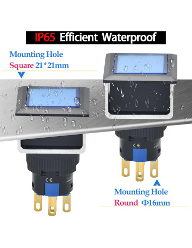 Interruptor Cuadrado ZGSZJHF 21x21mm 5A 250V Luz Azul IP65