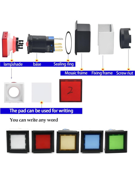 Interruptor Cuadrado ZGSZJHF 21x21mm 5A 250V Luz Azul IP65