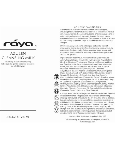 Leche Limpiadora Facial Raya Azulen 150 ml | Sin Jabón | Piel Sensible