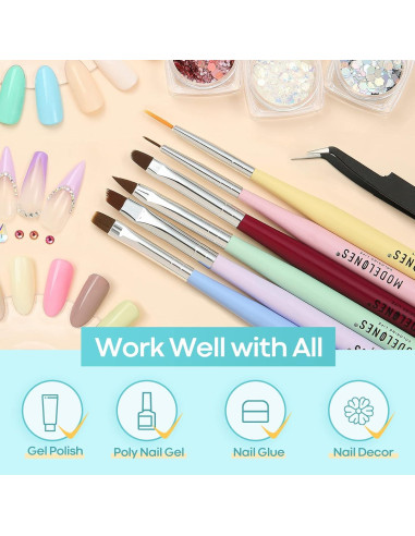 Juego de Pinceles para Arte de Uñas Modelones - 6 Piezas