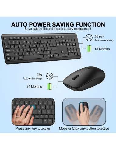 Combo Teclado y Ratón Inalámbrico EDJO Ergonómico Negro