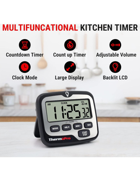 Temporizador Digital ThermoPro TM01 con Retroiluminación Táctil