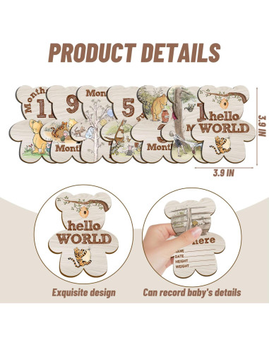 Conjunto de 7 Marcadores Mensuales de Hitos Winnie para Bebés