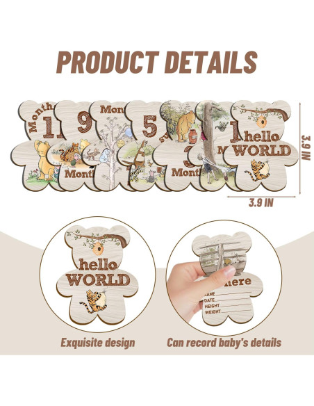 Conjunto de 7 Marcadores Mensuales de Hitos Winnie para Bebés