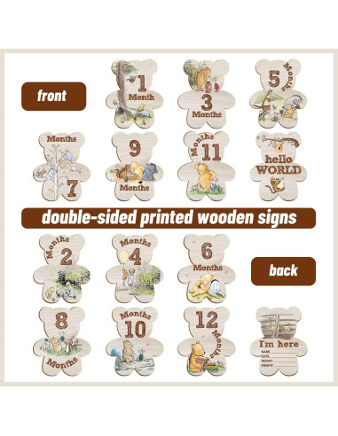 Conjunto de 7 Marcadores Mensuales de Hitos Winnie para Bebés