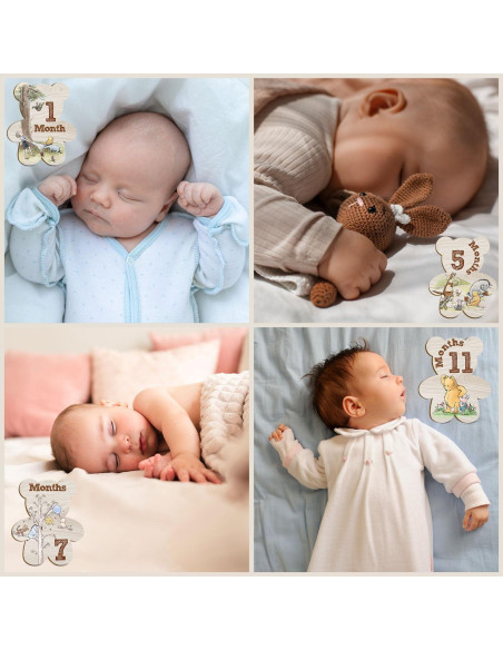 Conjunto de 7 Marcadores Mensuales de Hitos Winnie para Bebés