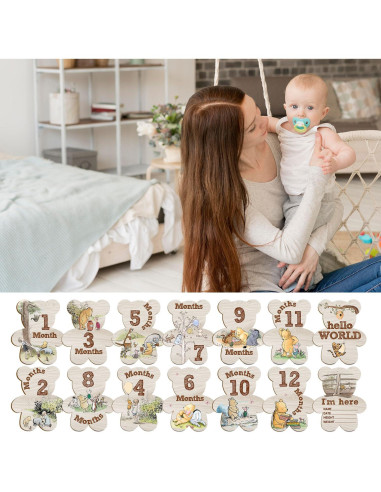 Conjunto de 7 Marcadores Mensuales de Hitos Winnie para Bebés