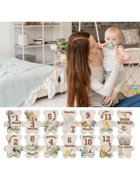 Conjunto de 7 Marcadores Mensuales de Hitos Winnie para Bebés