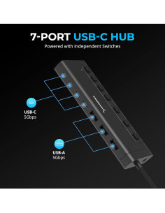 Hub USB-C 7 Puertos SABRENT HB-3A4C 5Gbps 48W Aluminio 2